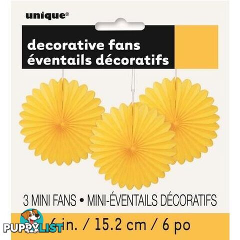 3 Decorative Fans Sunflower Yellow 15cm (6) - 011179632596