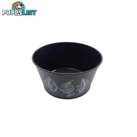 Round Pot Leaf Print Black 19.5x10cm High - 800590