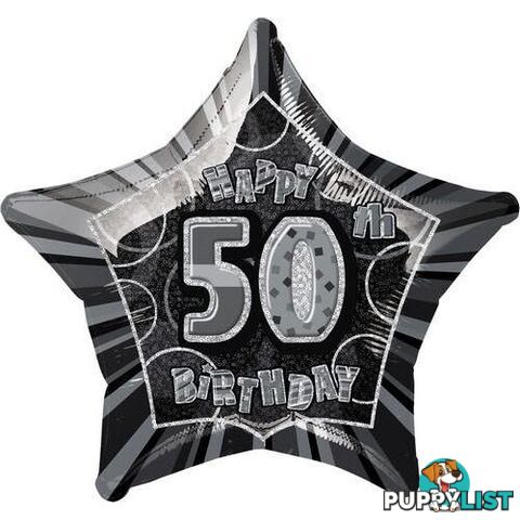 Glitz Black And Silver 50th Birthday Star 50cm (20) Foil Balloon Packaged - 011179551538