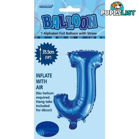 Royal Blue J Alphabet Foil Balloon 35cm (14) - 9311965447191