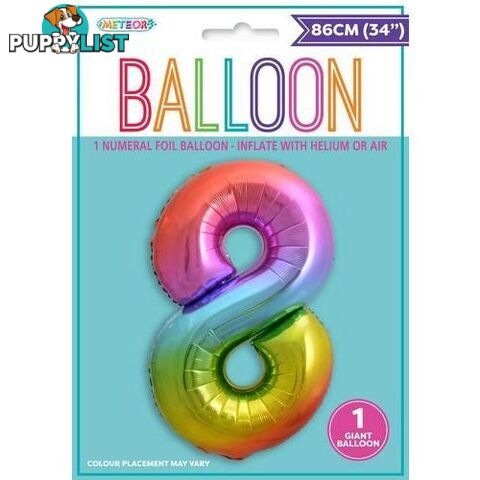 Rainbow 8 Numeral Foil Balloon 86cm (34) - 9311965448280