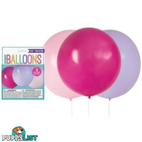 3 x Pink & Purple Assorted 60.9cm (24) Latex Balloons - 011179545810