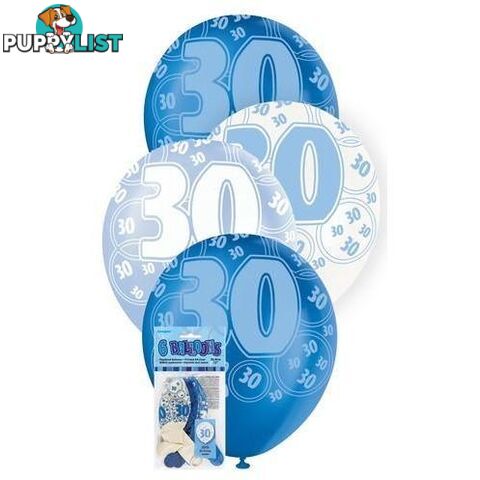 Glitz Blue 6 x 30cm (12) Latex Balloons - 30 - 011179808847