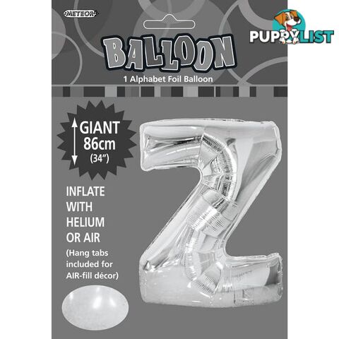 Silver Z Alphabet Foil Balloon 86cm (34) - 9311965483656