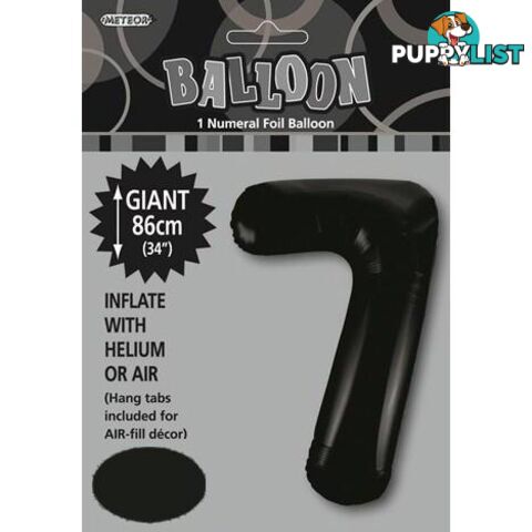 Black 7 Numeral Foil Balloon 86cm (34) - 9311965483076