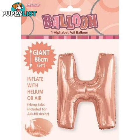 Rose Gold H Alphabet Foil Balloon 86cm (34) - 9311965429272