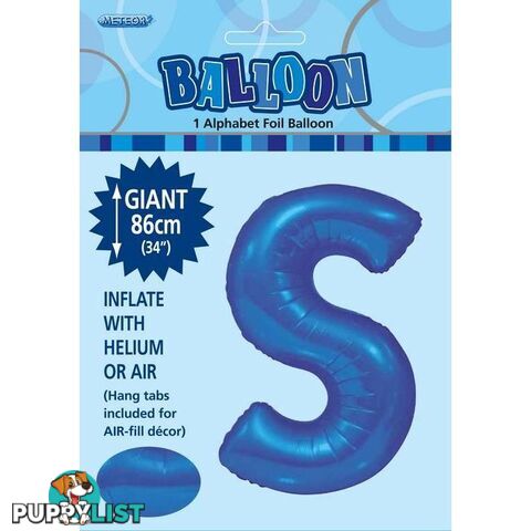 Royal Blue S Alphabet Foil Balloon 86cm (34) - 9311965483885