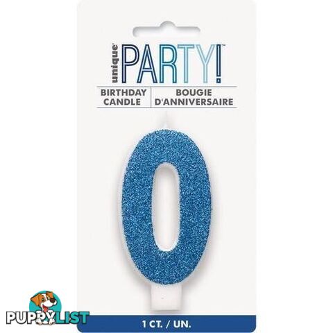 Numeral Candle 0 - Glitter Blue - 011179842605