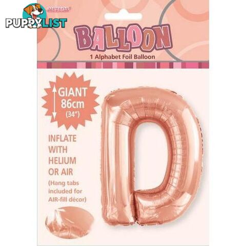 Rose Gold D Alphabet Foil Balloon 86cm (34) - 9311965429234