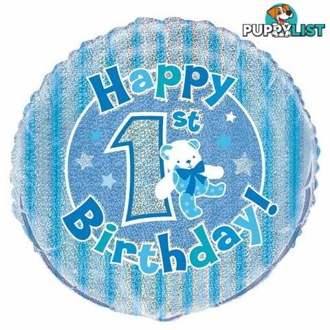 1st Birthday - Blue 45cm (18) Foil Prismatic Balloons Packaged - 011179554812