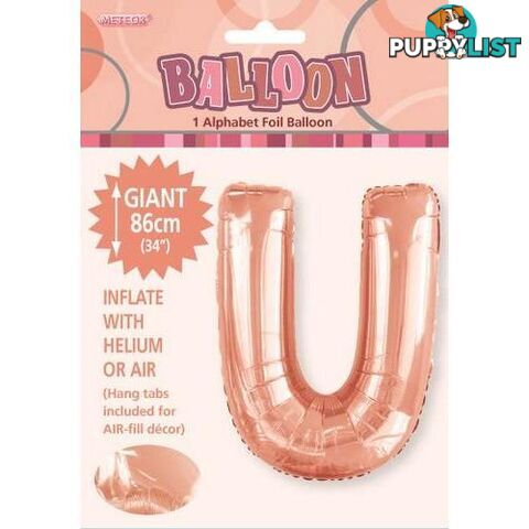 Rose Gold U Alphabet Foil Balloon 86cm (34) - 9311965429401