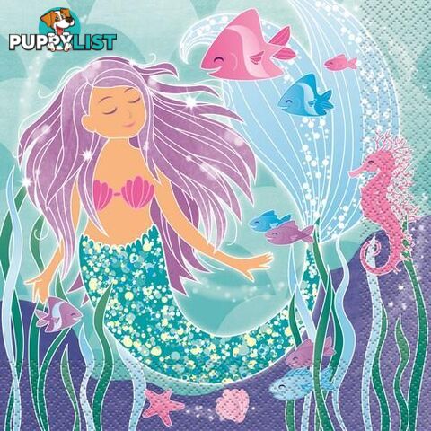 Mermaid 16 Luncheon Napkins 2ply 33cm x 33cm (13 x 13) - 011179583225