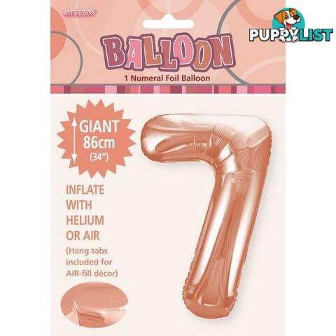 Rose Gold 7 Numeral Foil Balloon 86cm (34) - 9311965506478