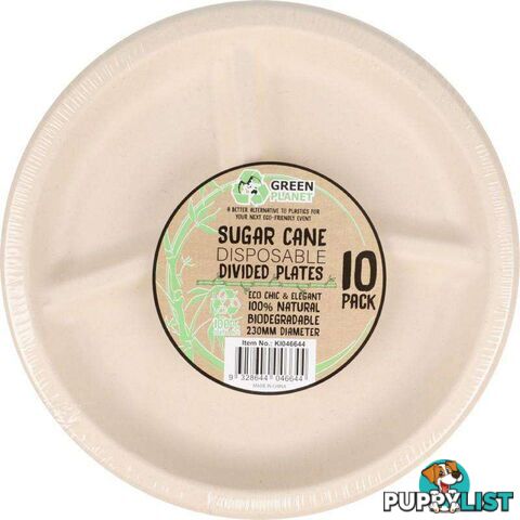 Sugar Cane Party Disposable Dinner Plates 3 Divisions 10 Pack - 9328644046644