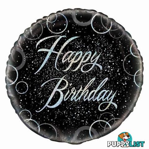 Glitz Silver Happy Birthday 45cm (18) Foil Balloon Packaged - 011179558162