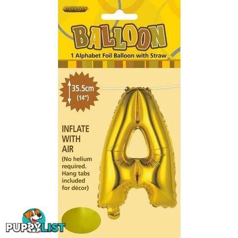 Gold A Alphabet Foil Balloon 35cm (14) - 9311965446507