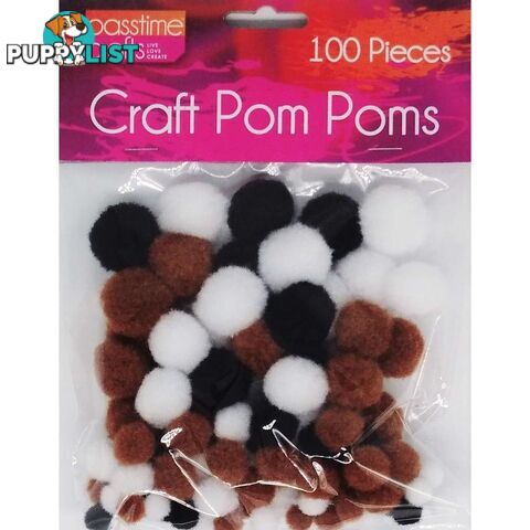 Craft Pom Poms Assorted Sizes 100 Pack - 9348291003319