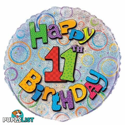 11th Birthday 45cm (18) Foil Prismatic Balloons Packaged - 011179555055