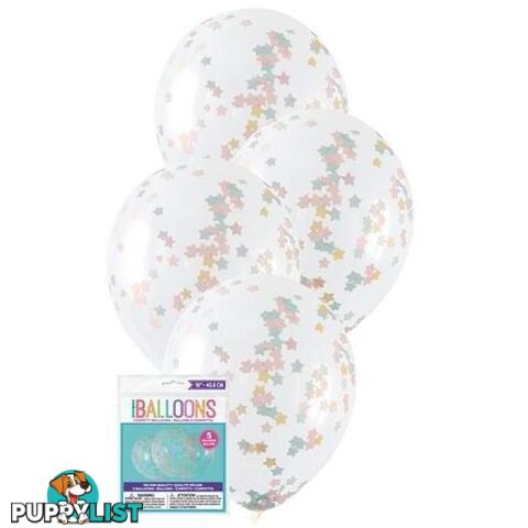 5 x 40.6cm (16) Clear Balloons Prefilled With Pink, Blue & Gold Star Confetti - 011179564231