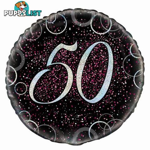 Glitz Pink 50th Birthday 45cm (18) Foil Balloon Packaged - 011179557974