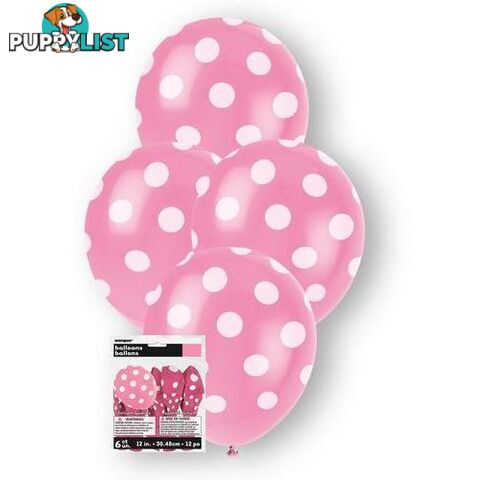 Dots Hot Pink 6 x 30cm (12) Balloons - 9311965575955