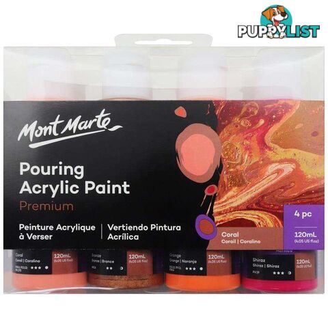 Premium Pouring Acrylic Paint 120ml 4pc Set - Coral - 9328577040375