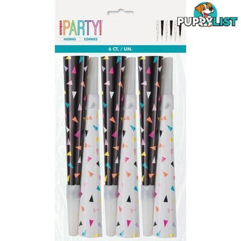 6 Confetti Print Horns - Black & White - 011179934652