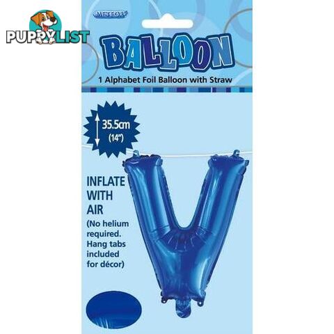 Royal Blue V Alphabet Foil Balloon 35cm (14) - 9311965447313