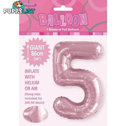 Lovely Pink 5 Numeral Foil Balloon 86cm (34) - 9311965506553