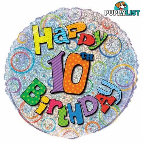 10th Birthday 45cm (18) Foil Prismatic Balloons Packaged - 011179555031