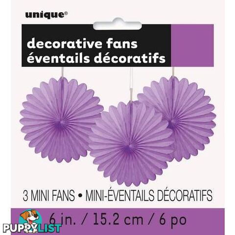 3 Decorative Fans Pretty Purple 15cm (6) - 011179632527