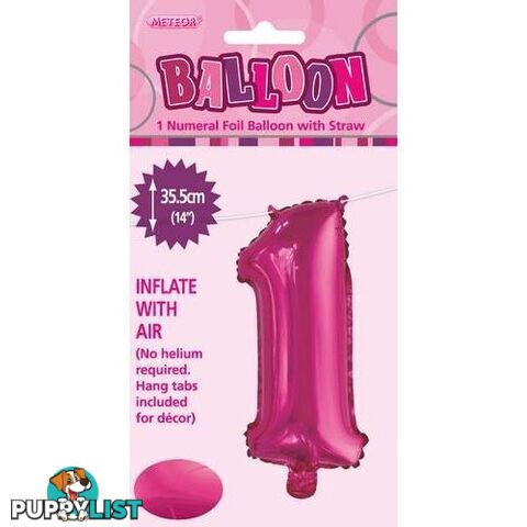 Hot Pink 1 Numeral Foil Balloon 35cm (14) - 9311965429012