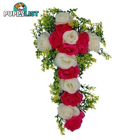 Gravesite Artificial Floral Cross White & Dark Pink 44 x 3 cm - 800334