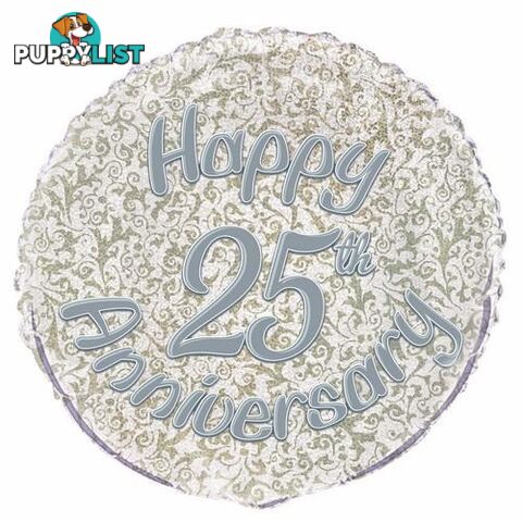 25th Anniversary 45cm (18) Foil Prismatic Balloons Packaged - 011179555277