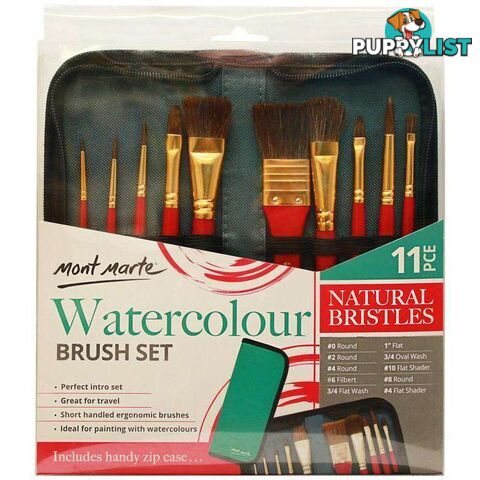 Mont Marte Brush Set For Watercolour in Wallet 11pcs - 9328577032042