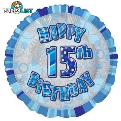 Glitz Blue 15th Birthday Round 45cm (18) Foil Balloon Packaged - 011179556588