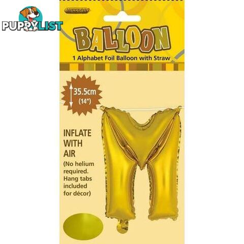 Gold M Alphabet Foil Balloon 35cm (14) - 9311965446620