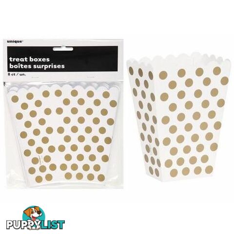 Dots Gold 8 Treat Boxes 14cm H x 10cm W x 6cm D (5.5 x 4 x 2.4) - 011179592975