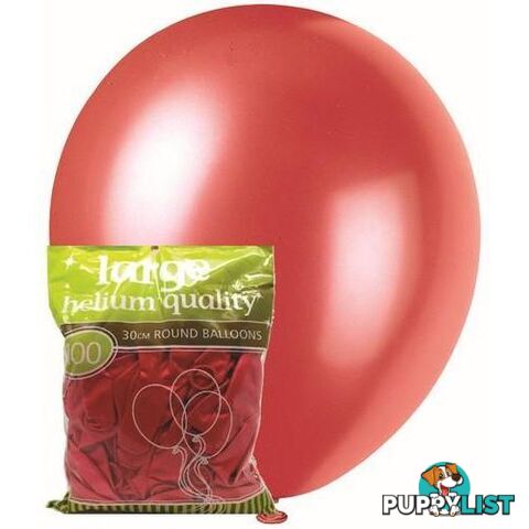 Cherry Red - 100 x 30cm (12) Metallic Balloons - 9311965012696