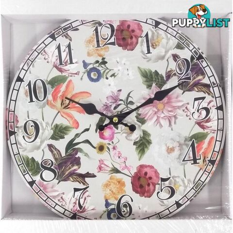 Decorative Print Wall Clock Spring Flowers 32cmD - 800835