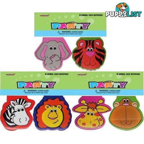 6 Animal Face Note Pads - 3 Assorted - 9311965754541