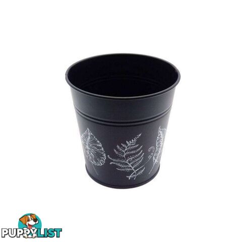 Round Pot Leaf Print Black 13cm - 800578