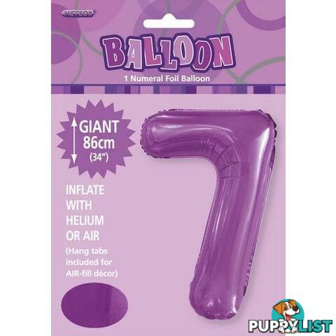 Pretty Purple 7 Numeral Foil Balloon 86cm (34) - 9311965506270