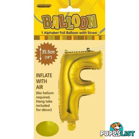 Gold F Alphabet Foil Balloon 35cm (14) - 9311965446552