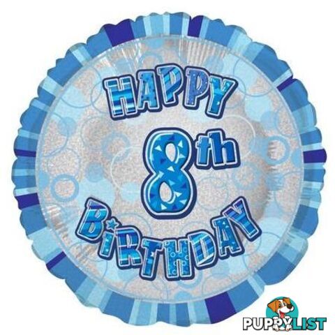 Glitz Blue 8th Birthday Round 45cm (18) Foil Balloon Packaged - 011179556526