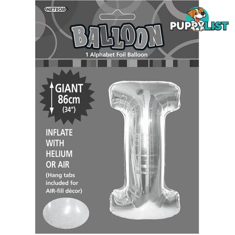 Silver I Alphabet Foil Balloon 86cm (34) - 9311965483489