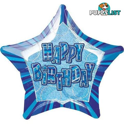 Glitz Blue Happy Birthday Star 50cm (20) Foil Balloon Packaged - 011179551217