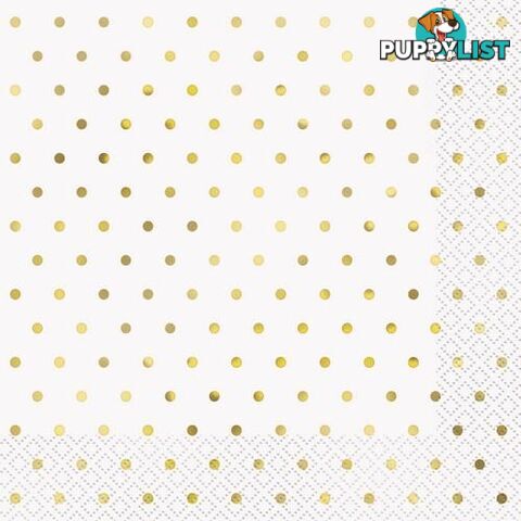 Foil Stamped Mini Dots Gold 16 Luncheon Napkins 2ply 33cm x 33cm (13 x 13) - 011179725724