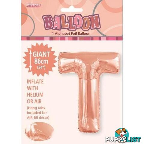 Rose Gold T Alphabet Foil Balloon 86cm (34) - 9311965429395