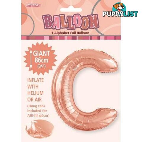 Rose Gold C Alphabet Foil Balloon 86cm (34) - 9311965429227